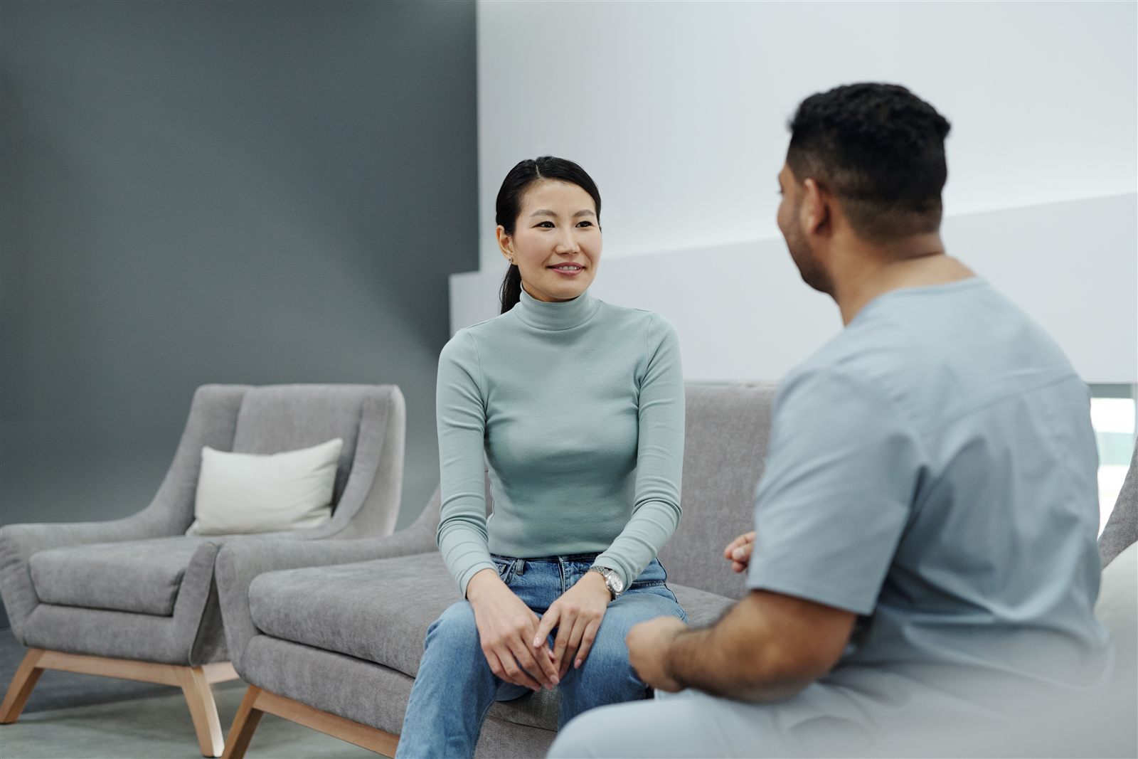 Clinician discussing care with a patient